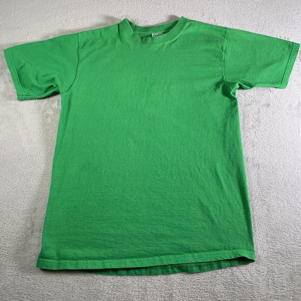 Vintage Pluma Shirt Mens Medium Green Heavyweight Blank Tee Crewneck Cotton 90s