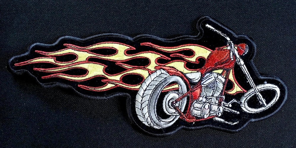 Embroidered Motorcycle with Flames Flaming CHOPPER Outlaw Biker Patch