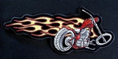 Embroidered Motorcycle with Flames Flaming CHOPPER Outlaw Biker Patch