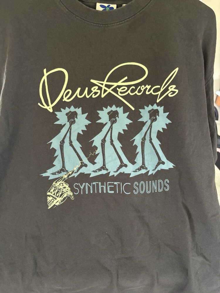 Deus Records Synthetic Sounds Double-Sided Graphic Print Black Men’s T-Shirt XL