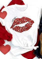 Red Lips 3D Short Sleeves White T Shirt Tee Valentine’s Day Gift Girlfriend Wife