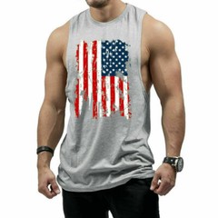 Men’s Bodybuilding American Flag Tank Top Sleeveless Shirt sport fitness New