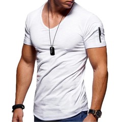 2025 Brand Quality Cotton Men T-shirt V-neck Fashion Design Slim Fit Soild
