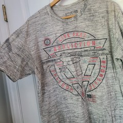 Affliction Freedom Defender Flag Foil T Shirt Sz XL Grey Red Blue Patriotic