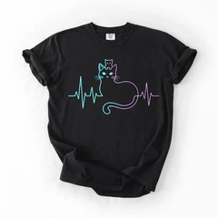 Cute Heartbeat Cat Lover Comfort Tee Pet Owner Soft Cotton