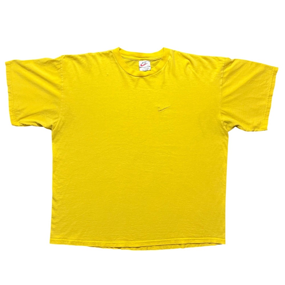 Vintage 90s Nike White Tag Shirt XL Yellow Embroidered Mini Swoosh Made In USA
