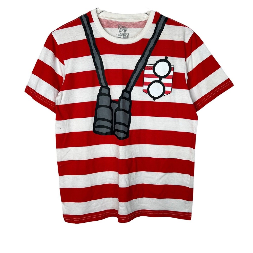 Where’s Waldo Cosplay Costume Striped Tee T-Shirt Red White Adult Small