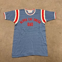 VTG 50s 60s Alpha CHI Omega Dad T Shirt Mens L Blue Short Sleeve