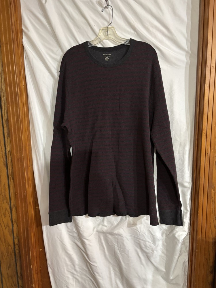 Sonoma Men’s XXL L/S Pullover Tshirt Gray Burgundy Stripe