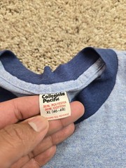 Vintage Collegiate Pacific Shirt Large Blue Ringer Short Sleeve West Hills 70s