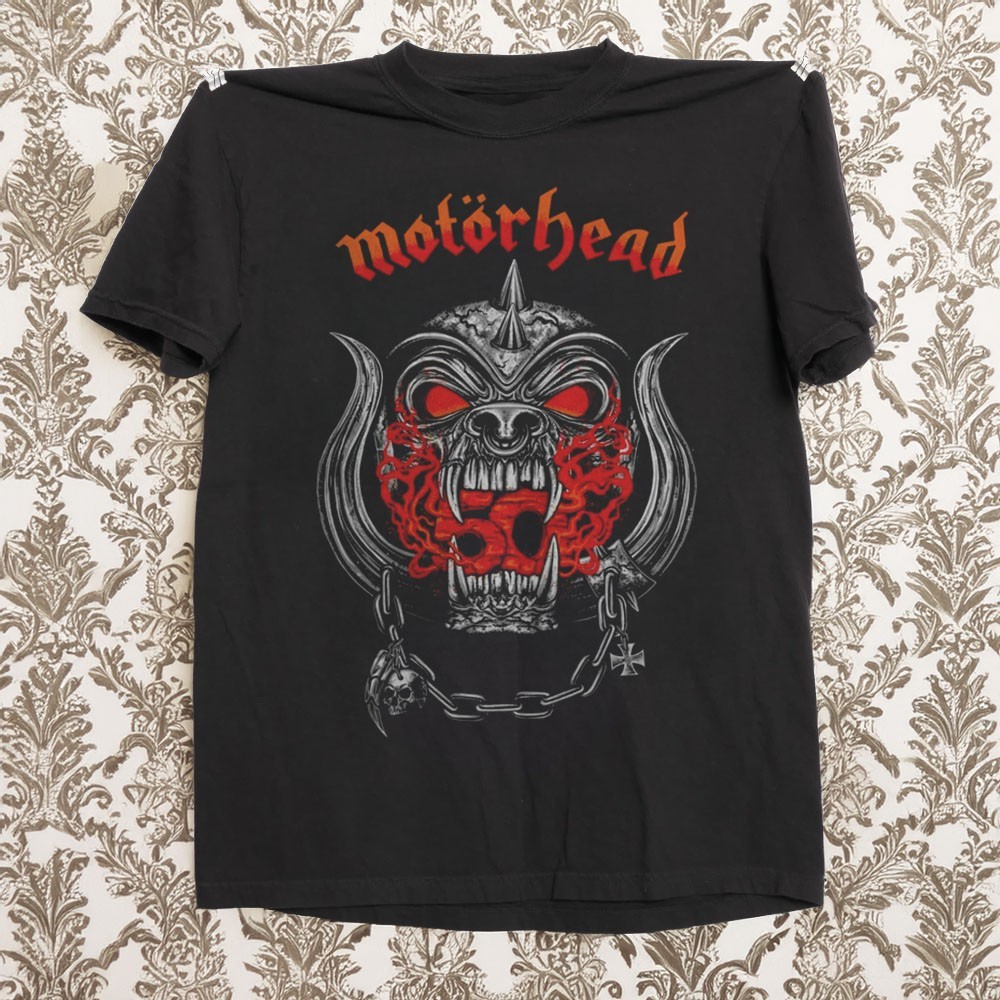 MOTORHEAD – 50TH WARPIG FLAMES Unisex Black Cotton T-shirt S-5XL