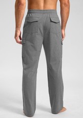 Men’s Cotton Sweatpants Cargo Pockets Open Bottom Yoga Lounge Athletic Workout