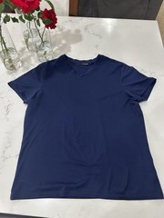 Lot of 2 Murano Men’s Large Slim Fit V-Neck Short Sleeve Tee White Navy Blue