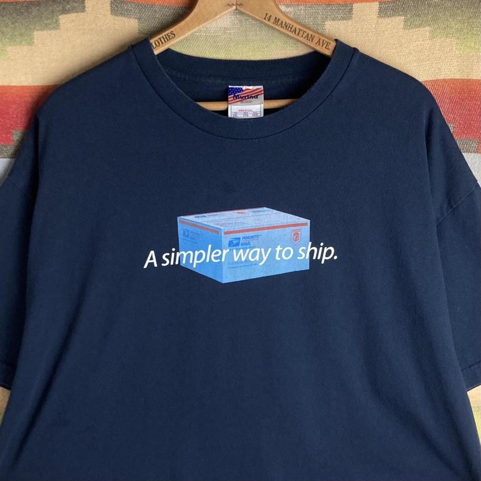 Vintage 00s USPS United States Postal Service Priority Mail Blue T-shirt 2XL