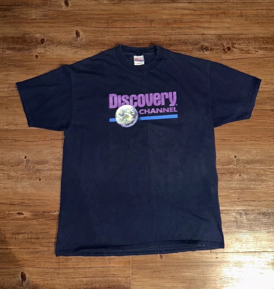 Vintage 90s Discovery Channel Tee T Shirt XL Explore Your World TV Movie Promo