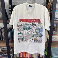 Vintage 90s Minnesota Map Graphic T-Shirt Size Barb McClain 2 Sided Cartoon