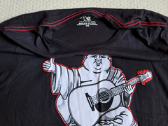 True Religion Black Tee Shirt Twill Sewn Buddha Guitar Logo Mens Medium