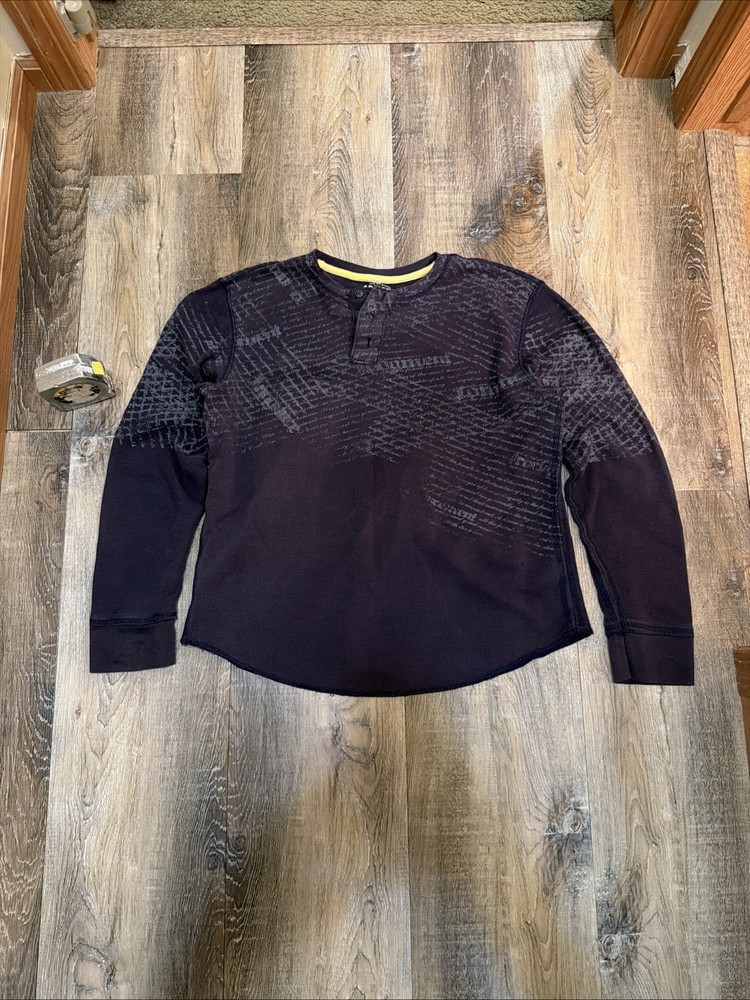 Affliction Style Arizona Jean Co Y2K Henley Long Sleeve Blue Designs Adult Large