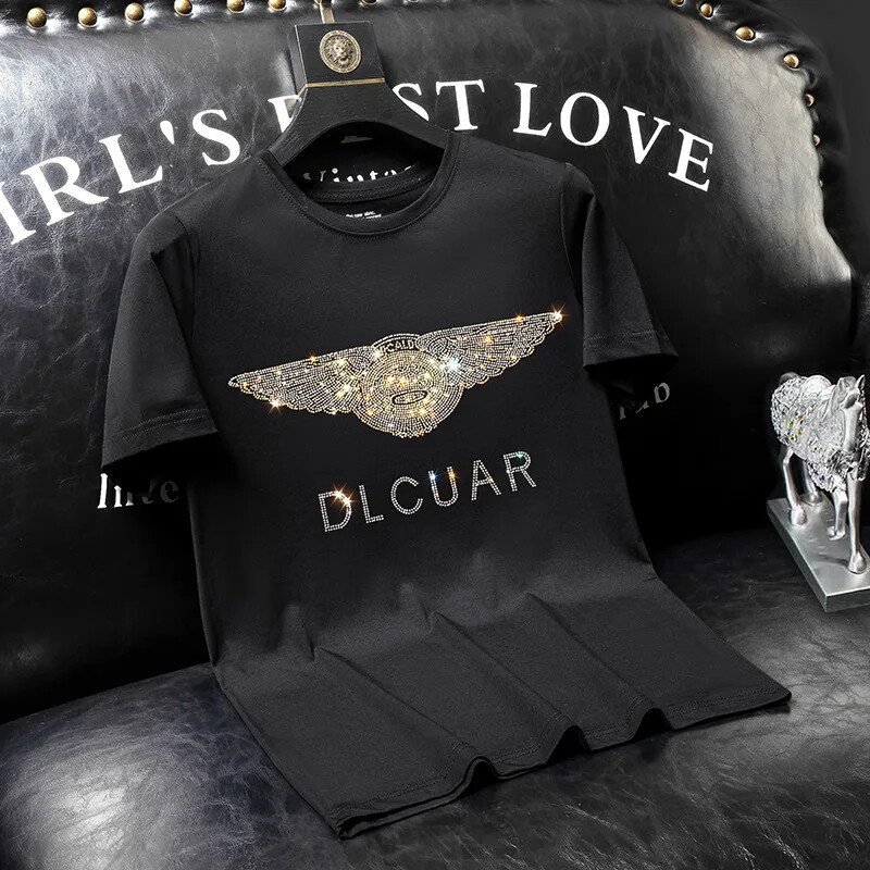 New Fashion Abstract Pattern Rhinestones Summer Short Sleeve Luxury Men T-Shirt