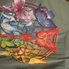 The Mountain Sage Green Rainbow Butterfly Dreamcatcher Cotton Crew Tee Large New