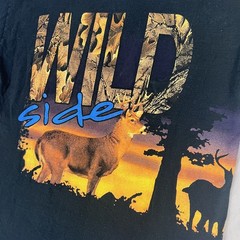 Vintage TNT Wild Side Buck Shirt Adult Large Black AOP Deer Hunting 90s Nature