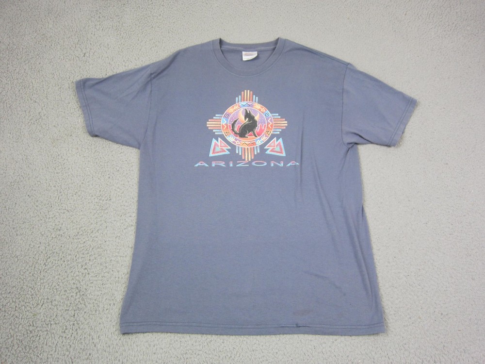 Vintage Arizona Shirt Mens Large L Blue Wolf Coyote Southwest Native Casual 90s