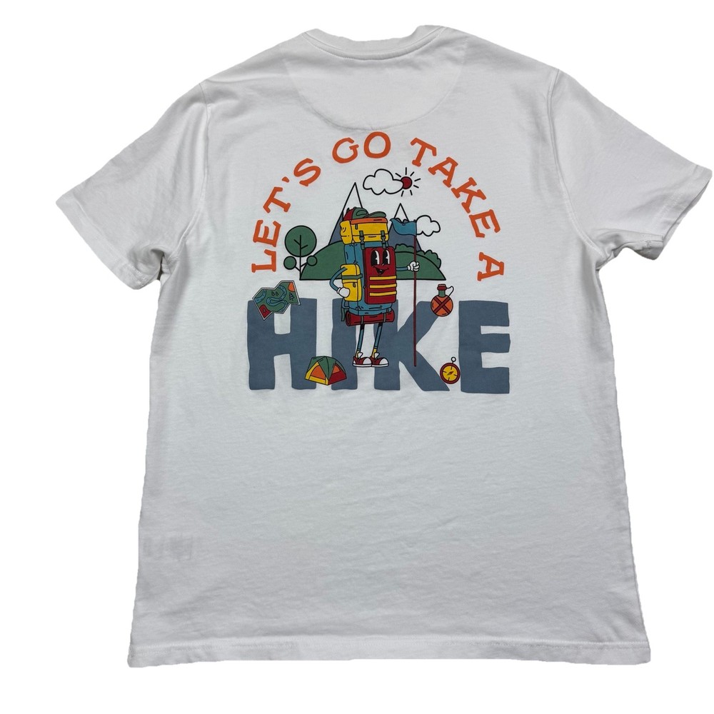 Common People Take a Hike Heavyweight Graphic Logo Tee Men’s S Crew Neck White