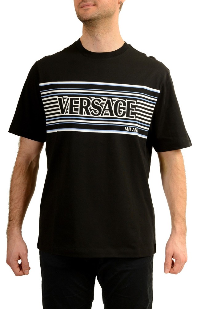Versace Men’s Logo Print Black Crewneck Short Sleeve T-Shirt US 5XL IT 62
