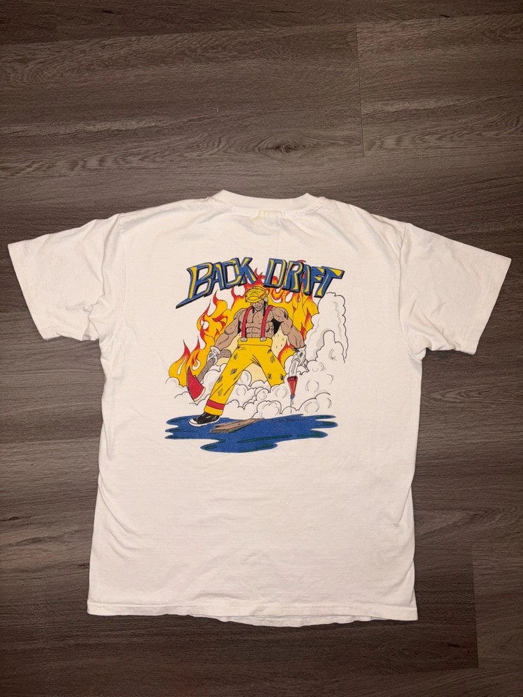 (BACK) Backdraft Fire DPT Shirt Black Hanes Beefy-T 90s Reprint