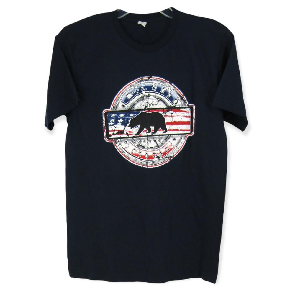 Smartex Cali Life Bear Flag Short Sleeve Black Crew Neck Shirt Cotton Medium