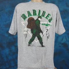 vtg 80s RAYON TRI-BLEND USMC UNITED STATES MARINE CORPS T-Shirt L single stitch