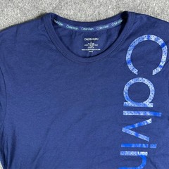 2 Calvin Klein Shirt Mens Medium Blue White Graphic CK Logo Short Sleeve Tees