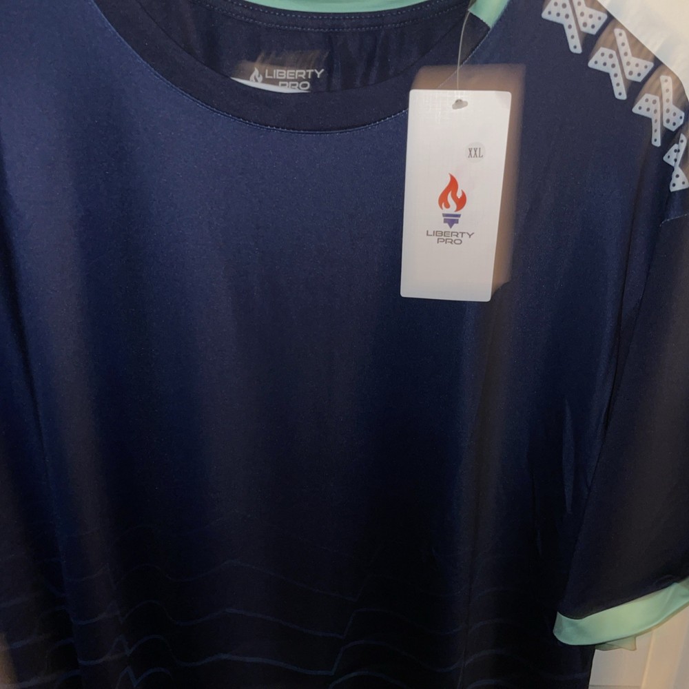 Liberty Pro Shirt Mens 3xl Blue Neon Green Poly Spandex Gym Short Sleeve New