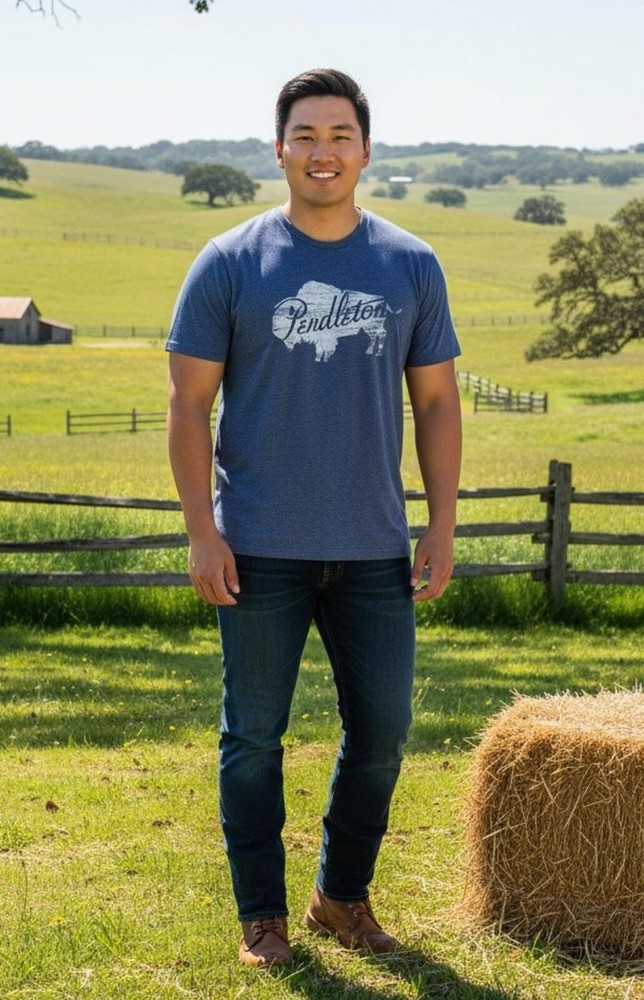 Pendleton Woolen Mills Men’s XL T-Shirt Heather Navy Buffalo Bison Graphic Tee