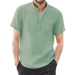 Camiseta Hombre Algodón Lino Manga Corta Color Sólido Verano Cómoda Casual