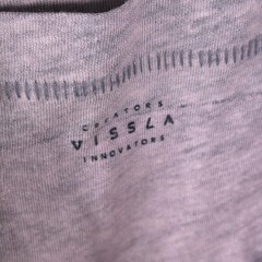Vissla T Shirt Mens XL Gray Blue Stripe Short Sleeve Measures Medium Stretch