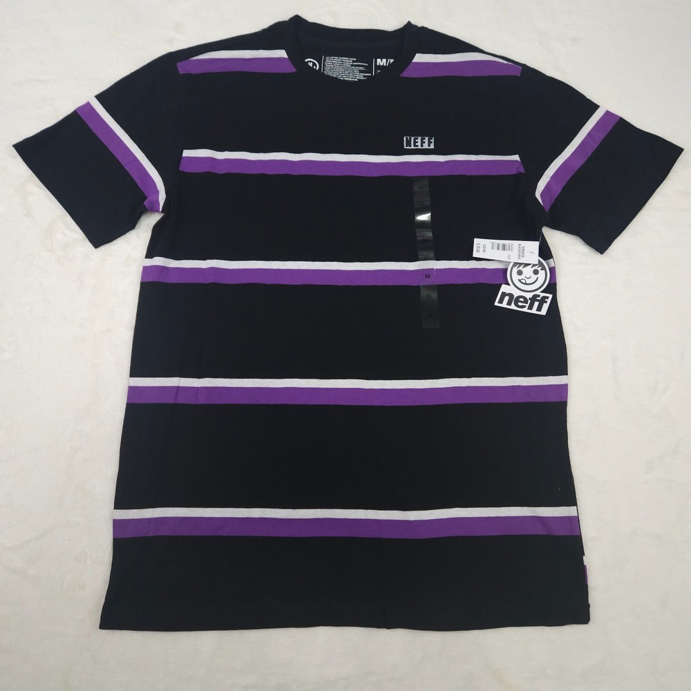 Neff Sorenson Black Purple Striped Short Sleeve T-Shirt Men’s Size S, M, L, XL
