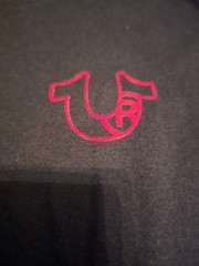 $62…True Religion “Buddha” size XL Flocked Hooded Tank Black/Red.