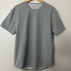 BYLT Shirt Mens XL Gray Drop Cut LUX Short Sleeve Athletic Fit Curved Hem Tee