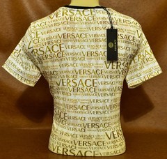 Versace Men’s Medusa T-Shirt Gold Black All Over Logo Short Sleeve Tee Size M