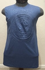 MARVEL CAPTAIN AMERICA Mens Lite Blue Sleeveless Crew Neck Embossed SMALL Shirt