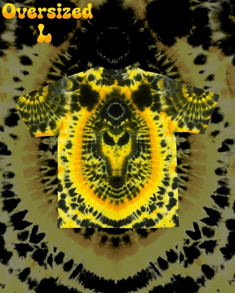 Handmade Tie Dye Alien Sun God T-Shirt Yellow Black Gothic One of a Kind Oversiz