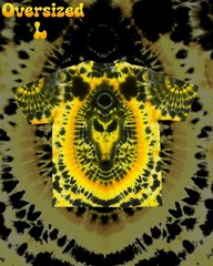 Handmade Tie Dye Alien Sun God T-Shirt Yellow Black Gothic One of a Kind Oversiz