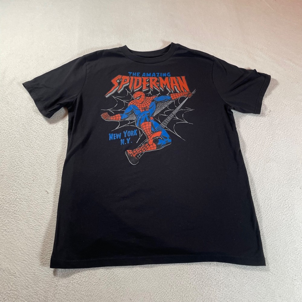 Spyder Man Shirt Mens Large Black Marvel Crew Neck Casual Super Hero Graphic Tee