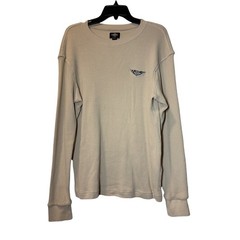 Harley Davidson Mens Tan Waffle Knit Thermal Long Sleeve Shirt Winged Logo Large