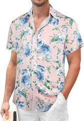 Mens Button Down Hawaiian Floral Shirt Casual Beach Vacation Tropical Top