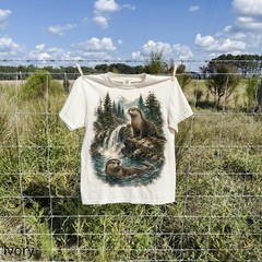River Otter Shirt Wildlife Nature Mountain Waterfall Graphic Unisex Outdoor Tee