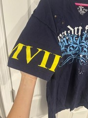 Blac Label Navy Blue V Neck Tee Y2K Vintage Print on Both Sides Ready To Die