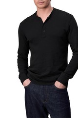 RAG & BONE Men’s Long Sleeve Classic Flame Henley T-Shirt, Jet Black, Size XL