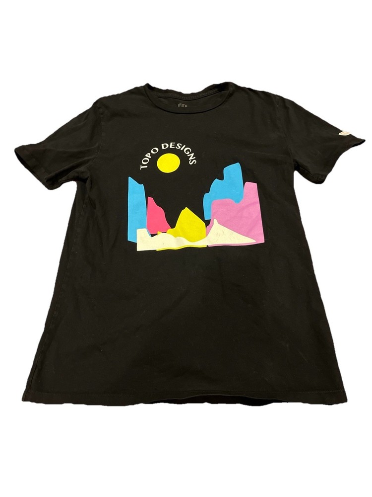 TOPO DESIGNS Black T SHIRT Mens Size Medium Organic Cotton Tight Knit Graphic